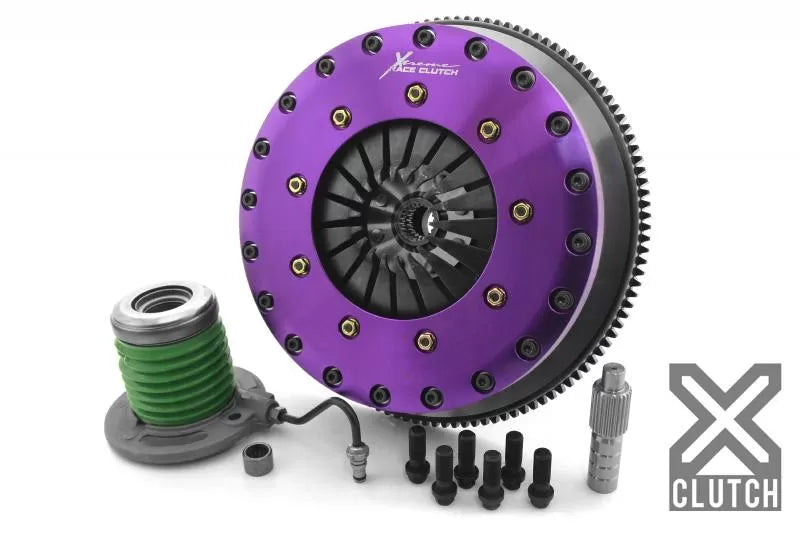 XClutch Clutch Kit with Chromoly Flywheel + HRB 9-Inch and Twin Carbon Blade Clutch Discs Ford Mustang 2.3L